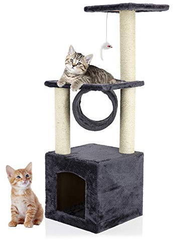 COZY PET Cat Tree 91cm Tall - Large Multi-Level Cat Tower, Heavy Duty Natural Sisal Scratching Posts, Stable Climbing and Activity Centre, Kitten Tree Tower for Indoor Cats | CT01-Dark Grey