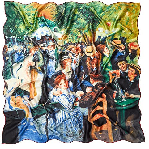 Prettystern Foulard Echarpe en 90cm carré en pure Soie peintre Pierre-Auguste Renoir Bal du moulin de la Galette