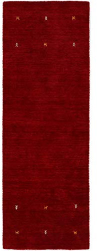 carpetfine Wollteppich Gabbeh Uni Läufer Rot 80x400 cm | Moderner Teppich für Wohn- und Schlafzimmer