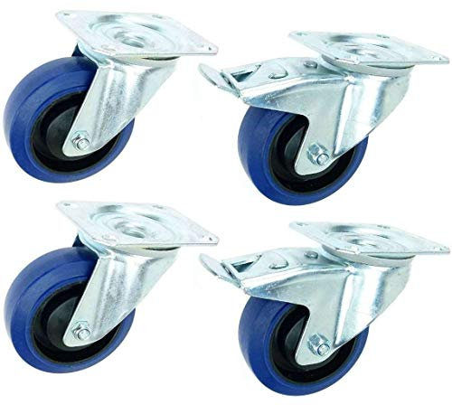 1 Satz 100 mm BLUE WHEELS Lenkrollen mit & ohne Bremse/Feststellbremse Transportrollen Schwerlastrollen 135 kg/Rad Blau - INDUSTRIEQALITÄT ECO (1 Satz Brems/Lenk)