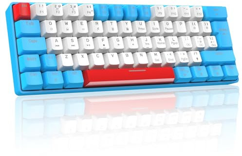 Mini 60% Teclado Mecánico para Juegos,Compacto 62 Teclas,Cable USB-C Desmontable,18 Chroma Retroiluminación RGB,QWERTY Layout,Interruptor Rojo, Anti-Fantasma para Computadora/PC/Laptop/Mac-Azul