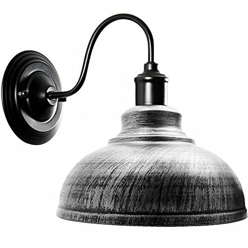 LEDSone Industrielle Metall-Wandleuchte mit kurvigem Lampenschirm, Vintage-Wandleuchte, LED für Badezimmer, Schlafzimmer, Wohnzimmer, Restaurant und Café (gebürstetes Silber)