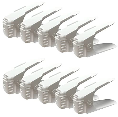 AMOS Shoe Slots Pack Of 10 Space-Saving Adjustable Shoe Storage Organiser with 3-Level Height, Non-Slip Shelf Holder, Plastic White