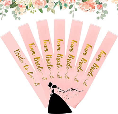 NETUME Frauen Junggesellinnenabschied Schärpe Set, Bride to Be Schärpe 1+6 Team Bride Schärpe JGA Rosegold Satingoldfolie Schärpe Braut, Polterabend Accessoires Deko für Hochzeit Hen Party