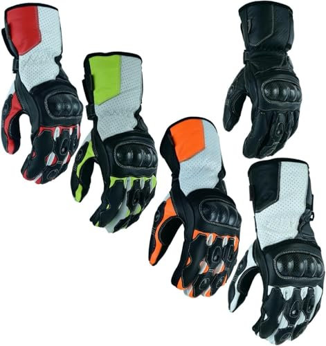 BOSmoto Herren Motorrad Handschuhe Leder Sport Carbon Motorradhandschuhe mit Protektoren, Orange (L)