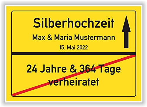 Geschenk Silberhochzeit Ortsschild Bild personalisiert Silber Hochzeit 25 Hochzeitstag Mann Frau Ehepaar