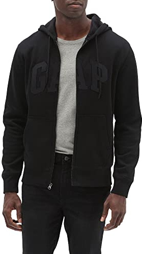 GAP Herren Logo Hoodie Hooded Full Zip Sweatshirt Kapuzenpullover, True Black, XX-Large
