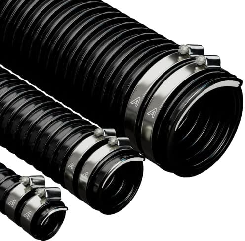 32mm (1 1/4) X 1 Metre Black Corrugated PVC Flexible Pond Hose with 2 Pipe Clips