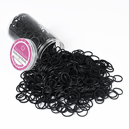 JASVERLIN 3/4inch Black Hair Rubber Bands, Small Rubberbands Ponytail Holder no Damage Mini Tiny Hair Ties Elastics Girls Women Baby 1000PCS