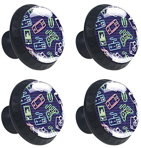 4 Pack Game Joystick Drawer Knobs Round Kitchen Cabinet Pulls Glass Door Knobs for Chest of Drawers Furniture Cupboard Dresser Wardrobe Door Handles and Knobs, with Screws