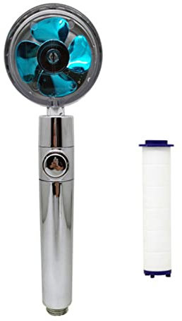 DERCLIVE Hochdruck-Handbrause, Propeller, Turbo-Ventilator, Hydrostrahl, Duschkopf mit Feiler, Silber + Blau