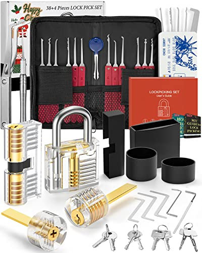 Eventronic 38+4 Piece Lock Picking Set, [2023 Upgrade Version] Lock Pick Tool Kit with 4 Transparent Training Locks for Lockpicking, Bonus E-Guides for Beginner and Pro Locksmiths