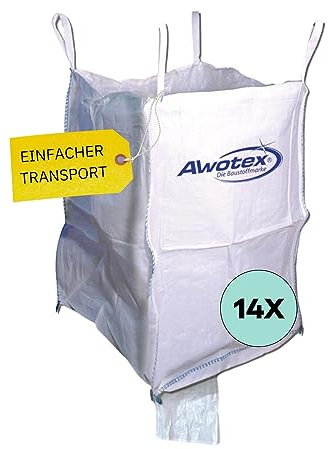AWOTEX 14 x Big Bag mit Auslauf unbeschichtet in 90 x 90 x 160 cm I Big Bag Säcke mit 4 Hebeschlaufen & Schürze I Big Bags mit 1150kg Traglast I Baustellen-Zubehör I Big Bag Steine & Co.