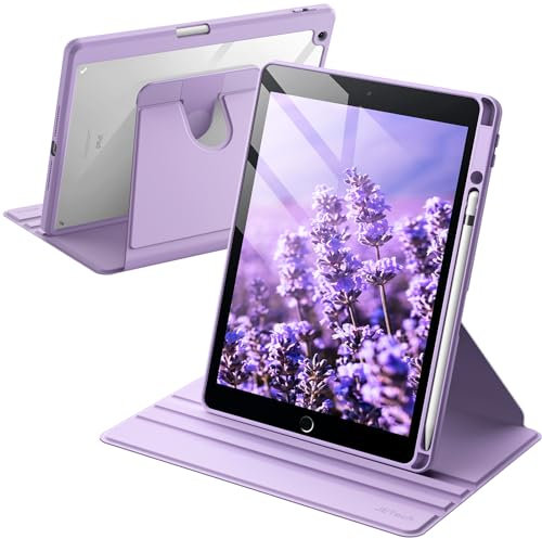 JETech Rotierende Hülle für iPad 9/8/7 (10,2 Zoll, Modell 2021/2020/2019, 9./8./7. Generation) mit Stifthalter, 360 Grad Drehbare Schutzhülle Ständer, Transparente Rückseite (Helles Lila)