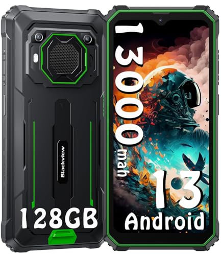 Blackview BV6200 Pro (8 GB + 128 GB) Telefono cellulare senza contratto, Android 13 Outdoor Smartphone con batteria da 13.000 mAh, Helio P35 2.3 Ghz Octa Core, 13 MP+8 MP 6.56 HD+, telefono da
