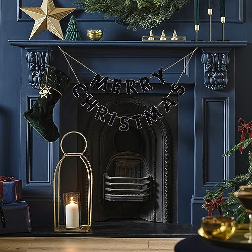 Ginger Ray Navy Velvet Beaded Merry Weihnachts-Wimpelkette, Luftschlangen, Girlande, hängende Dekoration