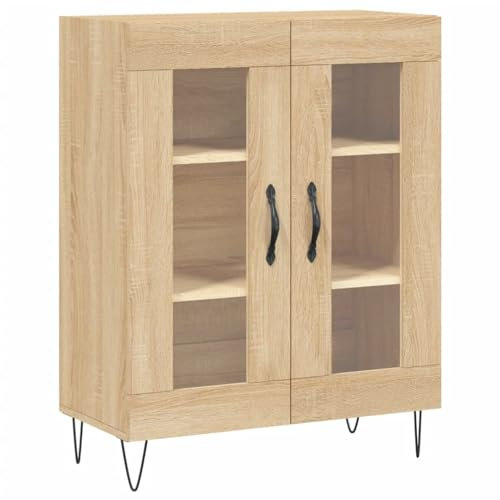 vidaXL Sideboard, Kommode mit viel Stauraum, Highboard Wohnzimmerschrank mit Glastüren Metallfüßen, Schrank Anrichte Beistellschrank, Sonoma-Eiche Holzwerkstoff