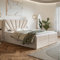 MOTIVENA Aspen Boxspringbett 180x200 mit Bettkasten und Topper, Polsterbett 180x200 mit Bettkasten, Bonellfederkern-Matratze (H4), Visco Memory-Foam Topper (H2), Samt, Beige (Creme)