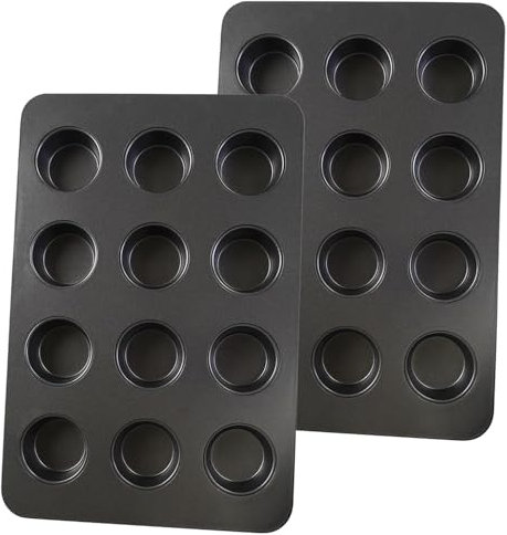 Sinsanye 2 Stück Mini Muffins Backform, Mini Muffinform für 12 Tassen, Antihaftbeschichtete Backblech für Muffins, Backformen-Zubehör zum Backen von Cupcakes, Muffins, Brownies, 30 x 20 cm(Schwarz)