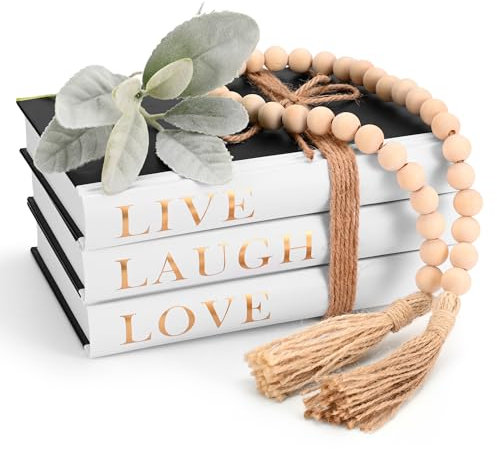 Farmhouse Decorative Hardcover Books for Coffee Table & Shelf Display, Wood Bead Tassels