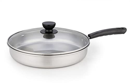 PACUM 23/25/27CM Stainless Steel Frying Pans with Glass Lid Silver Uncoated Skillet Wok Pan Cooker (Color : D, Size : 27cm) Vision