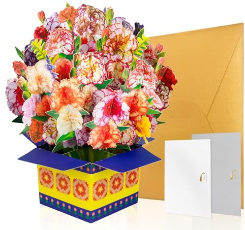 GREETING ART Pop-Up Blumenkarte,Blume mit nelke, pop up karte blumenstrauß,3D Geschenkkarte zum Geburtstag,Muttertagskarte,Blumen Grußkarte