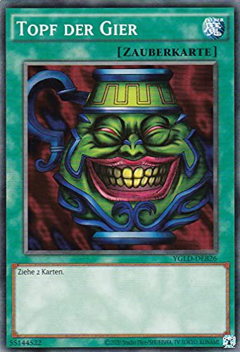 YGLD-DEB26 - Topf der Gier - Common - Reprint - Deutsch - Yugi's Legendary Decks - mit LMS Trading Fieldcenter-Karte Yugioh