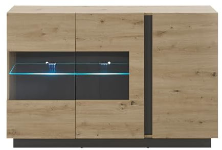 Furn.Design Sideboard in Eiche Artisan und grau Graphit Kommode Wohnzimmer Esszimmer Anrichte Mehrzweckschrank mit viel Stauraum 138 x 91 cm Louna (Kommode 1)