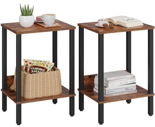 VASIHO Beistelltisch, Kleiner Couchtisch, Nachttisch mit 2-stufigen Ablageflächen, Sofatisch für kleinen Raum, Wohnzimmer Schlafzimmer, Rustikales Braun TBT101F2