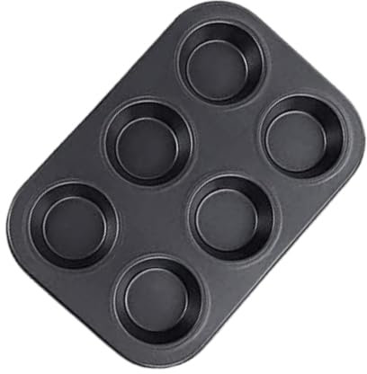 SDMAX Non-Stick 6 Slot Baking Tray, Muffin Tray, Sturdy, Heat Resistant, Cupcake Pan, Yorkshire Pudding Pies, Round, Cake Mould, Easy to Clean, Black (1PCS)