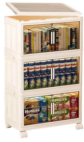 PIONEROX 3-Tier Storage Boxes with 3 Lids, Plastic Storage Box with Lid, 35L*3 Stackable Storage Boxes with Wheels, Collapsible box, Bathroom, Organizer for Bedroom Study Office