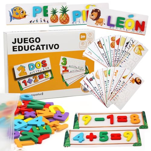 Felly Kinderspielzeug ab 2 3 4 5 Jahre - Arithmetisches Buchstaben Holz Lernspiele, Montessori Vorschule Spiele ab 2 Jahre Jungen und Mädchen, Geburtstag Weihnachten Geschenk für Kleinkind, Spanisch
