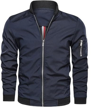 Homme ExtéRieur-Sport Printemps-Automne Casual-Classique Veste-Jacket - Mode Pilote Bomber Léger Coupe Vent Mince Cargo Veste De Baseball ete Blouson Polyester Softshell Veste Manteau Homme Bleu XXL