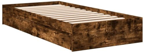 vidaXL Bettgestell, Bett mit Schubladen für Schlafzimmer, Bettrahmen mit Lattenrost, Schlafzimmerbett Einzelbett, Räuchereiche 90x190cm Holzwerkstoff