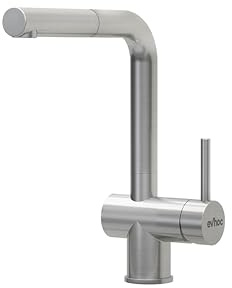 EVHOC Rubinetto Lavello Cucina in Acciaio Inox AISI 304, Acciaio, HELION | Miscelatore Monocomando con Doccetta Estraibile, Girevole a 180°, Made in Italy
