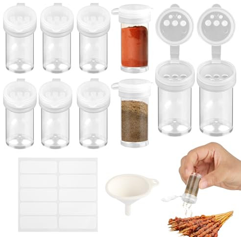 10 pièces Mini Saliere, 5ml Salieres et Poivrieres avec 5 Trous et Couvercle, Saliere et Poivriere De Table avec Entonnoir et Étiquettes, Sel et Poivre De Table pour Boîte Bento, Voiture, Bureau