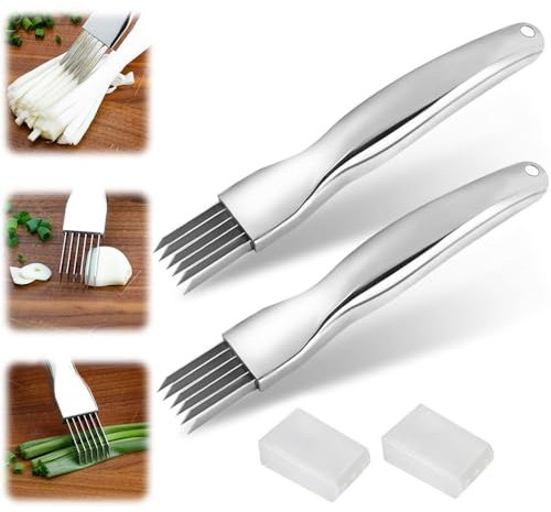 2 Stücke Shred Silk The Knife,Edelstahl Scallion Slicer,2024 New Spring Onion Slicer,Edelstahl gehackte grüne Zwiebel Messer,Zerkleinerung Cutter,Scallion Cutter,Shredder Messer Für Viele Gemüse