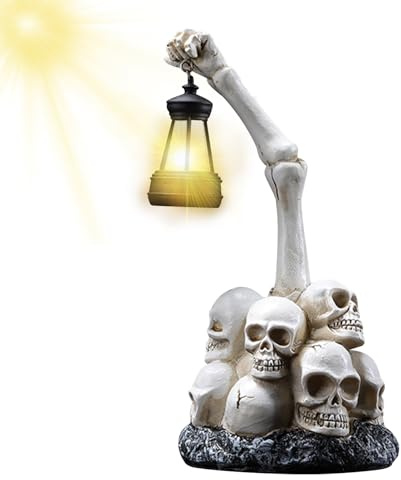 Hekasvm Garten Solarskelett Dekoration, Wetterfeste Solar LED-Licht für Halloween Deko, aus Kunstharz, Halloween Horror Skelett Statue für Außen Gartendeko (A)