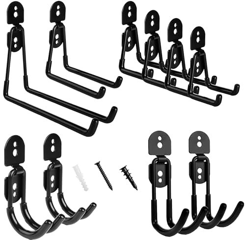 10 Pack Garage Hooks Heavy Duty, Ladder Hooks with Anti-Slip Coating, Screws and Wall Plugs, Shed Hooks for Hanging Heavy Duty, Garage Organizer for All Your Storage Hooks Needs (10 Pack, Mix Sizes)