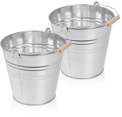 Galvanised Steel Bucket with Handle - Perfect Drinks Cooler for Parties, Cleaning, Garden Storage, Ash and Coal (2, 15 Litre)