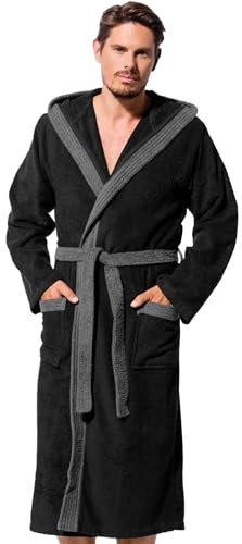 Morgenstern Peignoir Homme 100% Coton Éponge Capuche Long Noir/Gris XXL
