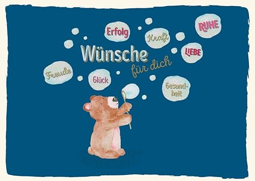 Gutsch Verlag Postkarten Sprüche Wünsche für dich Bär mit Seifenblasen voller positiver Begriffe wie Erfolg Kraft Ruhe Liebe Freunde Glück Gesundheit Ideal für Freunde und Familie