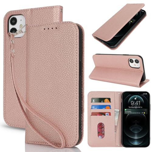 Lipvina Handyhülle für iPhone 12/12 Pro.Premium PU-Leder Handyhülle mit Kartenfach,Standfunktion,RFID-Schutz.Klapphülle und Handytasche aus lederhülle,kompatibel für das iPhone 12/12 Pro,Rose Gold