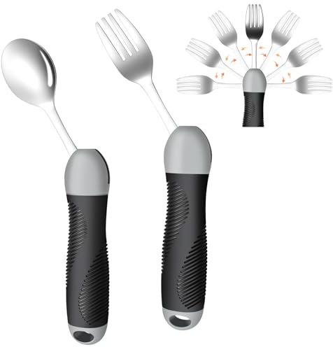 Forzaddik Comfort Grip Adaptive Utensils,Weighted Silverware Utensils Provide Several Grasping Positions for Arthritis, Hand Tremors, Elderly and Parkinson's Patients