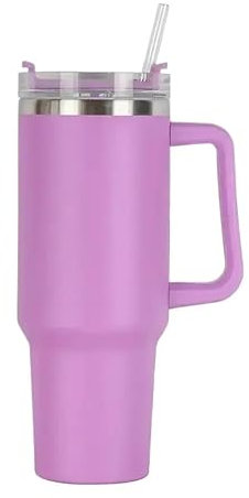 YETGFBH Mug Isotherme avec Paille Gobelet Isolé avec Poignée en Paille, Double Paroi, Tasse De Voyage Glacée Thermique, À Café, Cadeau Parfait Mug Isotherme Personnalisé(Purple)