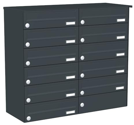 KNOBLOCH Briefkastenanlage | Aufputz | 11-Fach | Anthrazit RAL 7016 | waagerecht | optional 2. Namensschild & 3 Schlüssel
