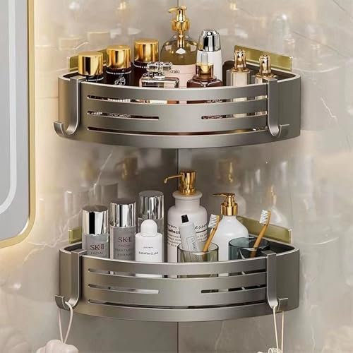 AZVFLY 2 Stück Duschablage ohne Bohren: Rostfrei Dreieck Duschkorb mit Kleber Duschregal Ecke für Küche Badezimmer Organizer (grau)