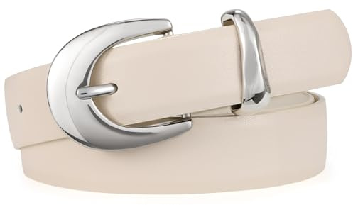 XZQTIVE Damen Leder Gürtel mit glänzendem Gold-Silber Schnalle, Schwarz/Weiß/Beige/Braun/Kaffee, Gürtel für Damen, passend zu Jeans, Kleidern, Hosen und Mänteln
