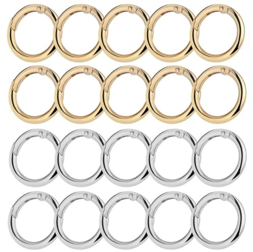 20 Stück Runde Karabiner Schlüsselanhänger, 25mm Schlüsselring Feder-O-Ringe, Schlüsselverschlüsse, Federverschlüsse，Federspaltringe für Bastel Taschenzubehör DIY Handwerk, Silber+Gold