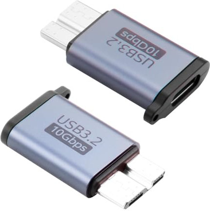 Adaptateur USB C vers Micro USB 3.0 2PCS 10Gbps, USB C Femelle à Micro B Mâle Compatible avec Disque Dur Externe Toshiba Seagate WD My Passport Elements